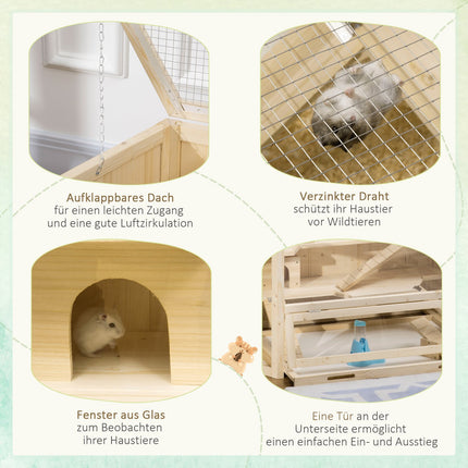 Small animal cage with ramp, spruce wood, 115x60x55 cm