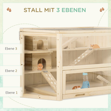 Small animal cage with ramp, spruce wood, 115x60x55 cm