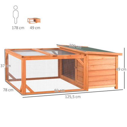Outdoor Rabbit Cage - Weatherproof Spruce, Opening Roof, 125.5x100x49cm