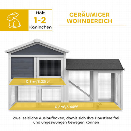 Small Animal Hutch with Run, Fir Wood, 147 x 54 x 84 cm, Gray