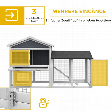 Small Animal Hutch with Run, Fir Wood, 147 x 54 x 84 cm, Gray