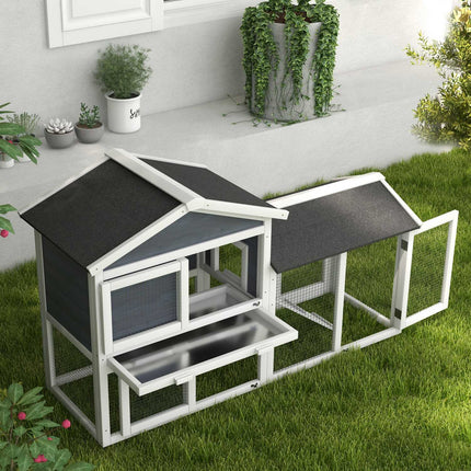 Small Animal Hutch with Run, Fir Wood, 147 x 54 x 84 cm, Gray
