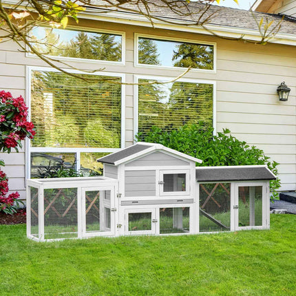 Small Animal Double Storey Spruce Wood Stall with outdoor enclosure