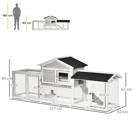 Small Animal Double Storey Spruce Wood Stall with outdoor enclosure