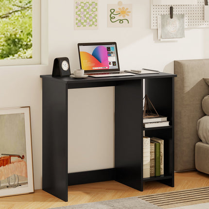 Small Black Home Office Desk with 2-Tier Shelf