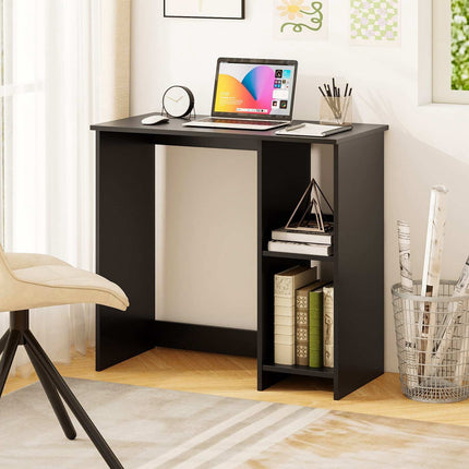 Small Black Home Office Desk with 2-Tier Shelf