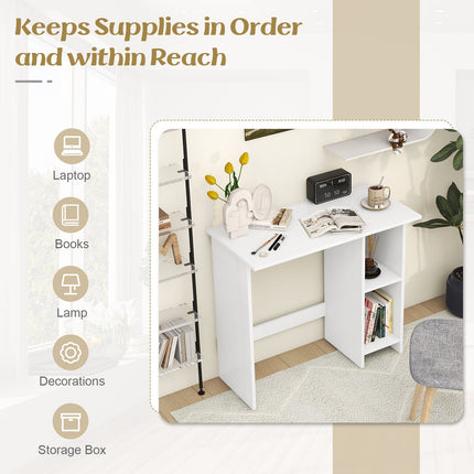 Small Computer Desk With Storage, Adjustable Shelf, White