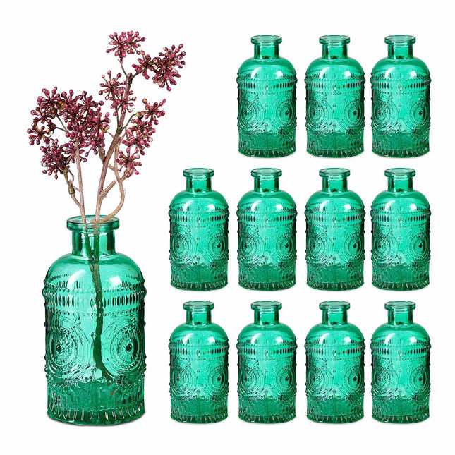 Small Glass Vases Set of 12 – Decorative Embossed Design