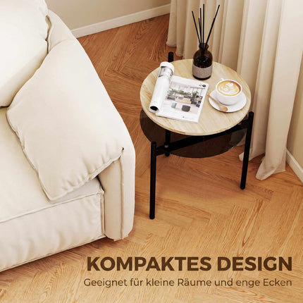 Small Oak Side Table with Open Glass Shelf, 41.8 x 39.8 x 53.5 cm