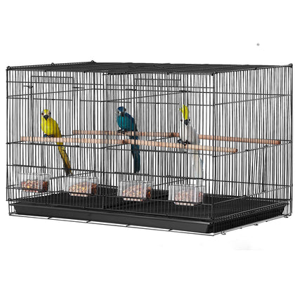 Small Parakeet Bird Cage with Divider, 30 x 18 x 18 in, 5 Perches, Black