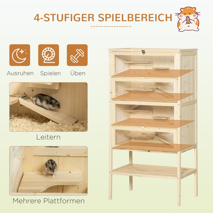 Small animal cage with mesh roof; 5-level Wood Hutch