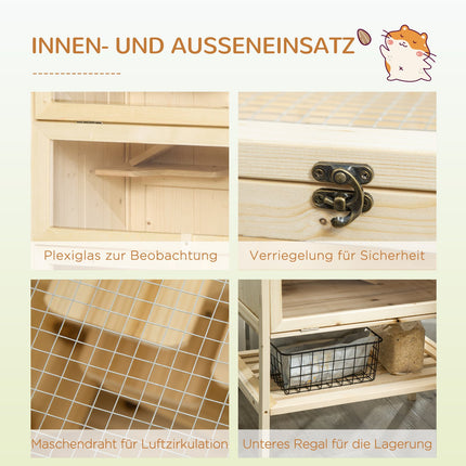 Small animal cage with mesh roof; 5-level Wood Hutch