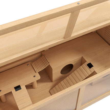 Wooden small animal cage with bridge, ladders, hut - 84x45x44 cm