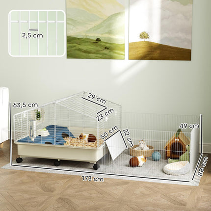 Small animal cage with playpen, wheels and accessories
