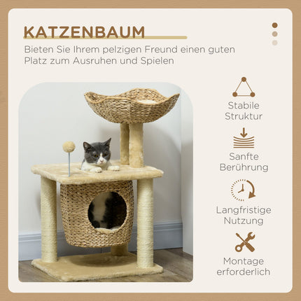 Cat scratching post with cave and bed, 74 cm, Beige