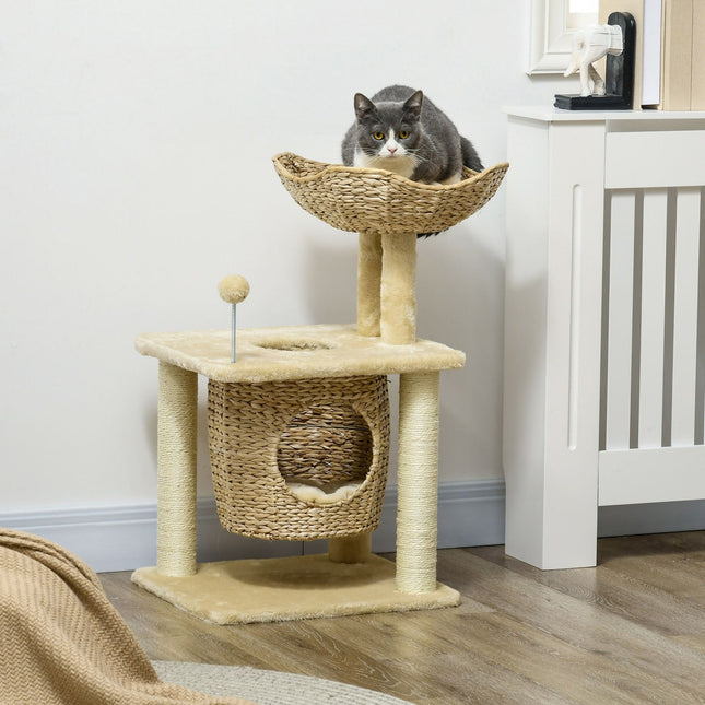 Cat scratching post with cave and bed, 74 cm, Beige