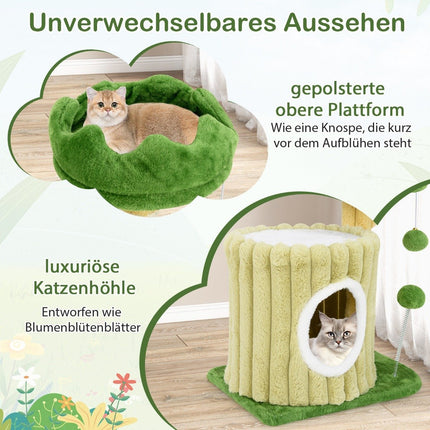 Small scratching post cat tree with platform sisal scratching post cat cave & 2 balls green