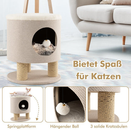 Small scratching post with soft seat & 3 sisal scratching posts & ball stool 40 x 40 x 47 cm beige