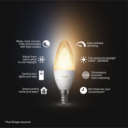 Smart E14 Candle Bulbs, White Ambiance, 2-Pack