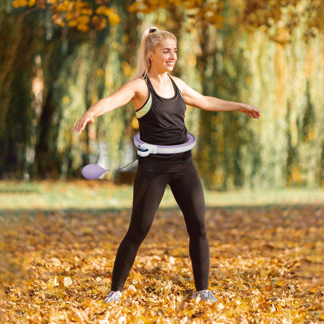 Slimme hoelahoep volwassenen met gewichtsbalteller 16 knopen (76-113 cm) Verstelbare fitness Rustige afslankapparatuur Infinity hoelahoep voor gewichtsverlies, fitness paars | Aosoom
