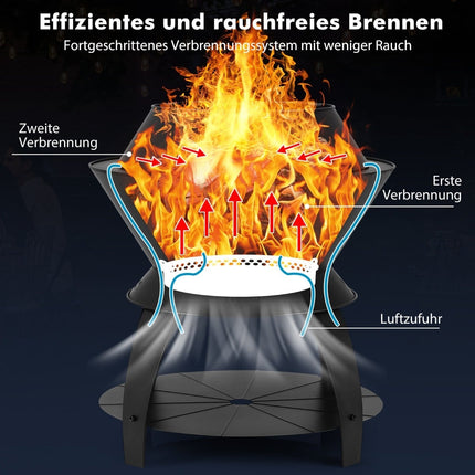 Smoke-Free Fire Pit with Pot Holder, 50x58 cm, Black
