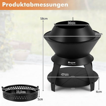 Smoke-Free Fire Pit with Pot Holder, 50x58 cm, Black