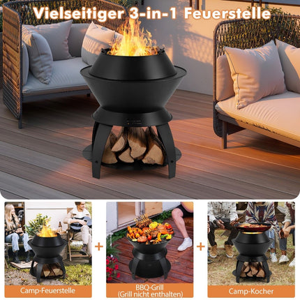 Smoke-Free Fire Pit with Pot Holder, 50x58 cm, Black