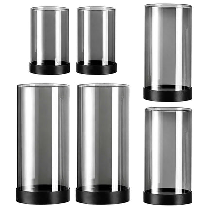 Smoked Glass Candle Holders Set of 6 with Metal Bases