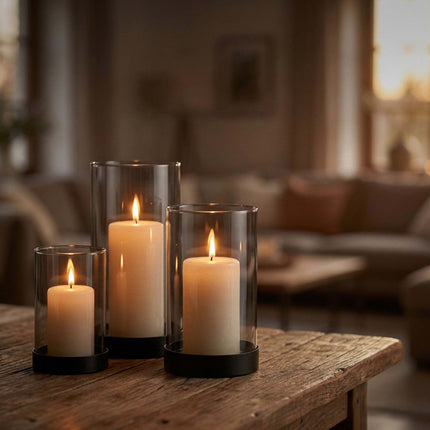Smoked Glass Candle Holders Set of 6 with Metal Bases