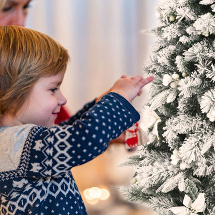 Snow-Flocked Pencil Christmas Tree, 5ft, Berries