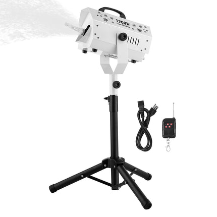 Snow Machine 1200W, Wireless Remote, Adjustable Stand, 20 m² Coverage