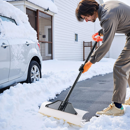 Snow Pusher Shovel, 24-Inch HDPE Blade, Ergonomic Grip