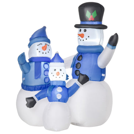 Self-Inflatable Blue LED Snowman Family Decoration, 100x55x120cm