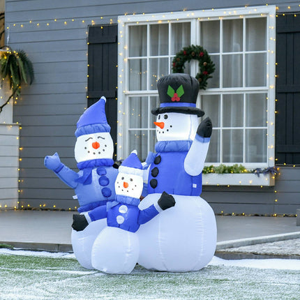 Self-Inflatable Blue LED Snowman Family Decoration, 100x55x120cm