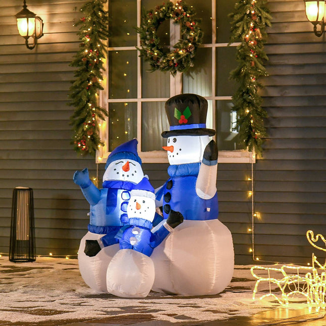 Self-Inflatable Blue LED Snowman Family Decoration, 100x55x120cm