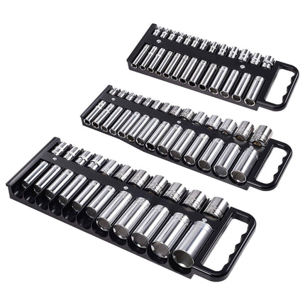 Socket Organizer Tray Set, 3 Piece, Holds 76 Sockets, Magnetic Base