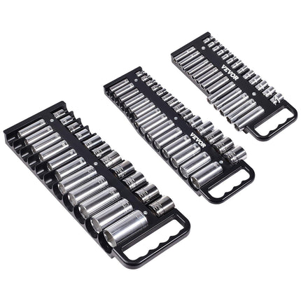 Socket Organizer Tray Set, 3 Piece, Holds 76 Sockets, Magnetic Base