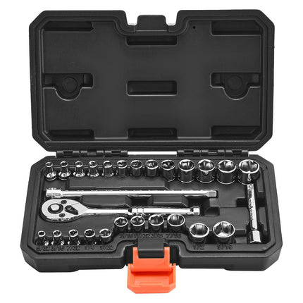 Socket Set, 27-Piece 1/4-Inch Drive SAE Metric, Case
