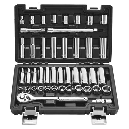 Socket Set, 44-Piece 3/8 in Drive SAE Metric, Case