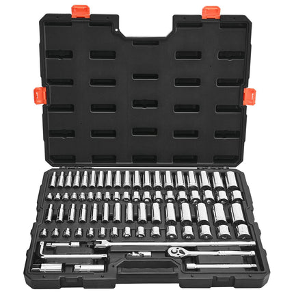 Socket Set, 76-Piece 3/8 in Drive SAE Metric, Case