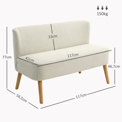 Two-seater sofa in modern corduroy look, cream white