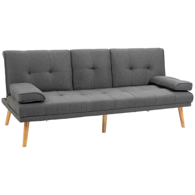 Dark gray 3-seater sofa bed with folding table & cup holder