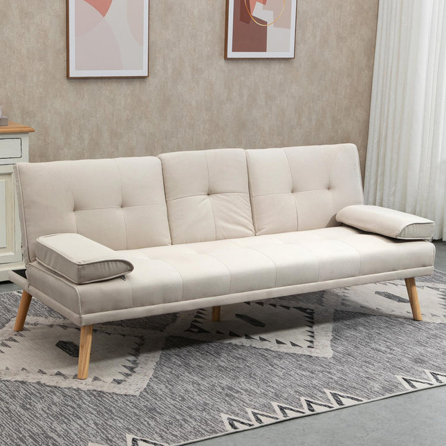 Scandi Design Linen-Look 3-seat sofa bed, with folding table