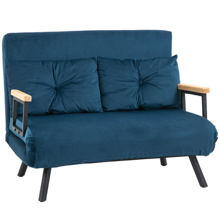 Blue Velvet sofa bed, adjustable backrest, folding design