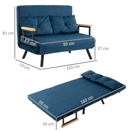 Blue Velvet sofa bed, adjustable backrest, folding design