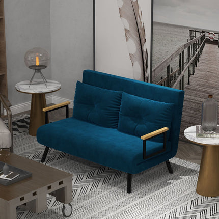 Blue Velvet sofa bed, adjustable backrest, folding design