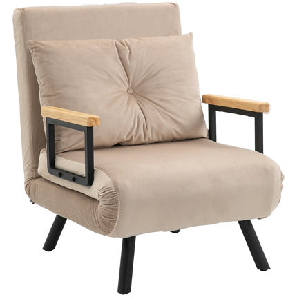 Sofa bed with adjustable backrest, velvet look, beige