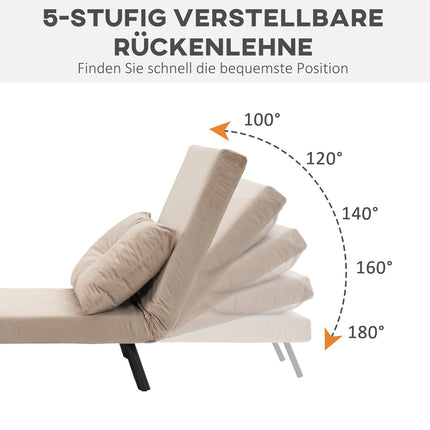 Sofa bed with adjustable backrest, velvet look, beige