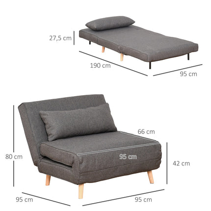 Gray folding sofa bed, single size, adjustable backrest