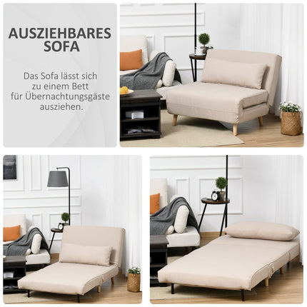 Folding sofa bed with adjustable backrest, linen look